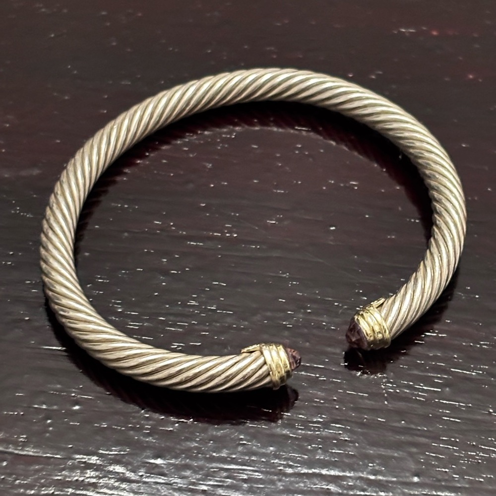 David Yurman vintage sterling Silver and amethyst Gold Twisted Cable Bracelet
